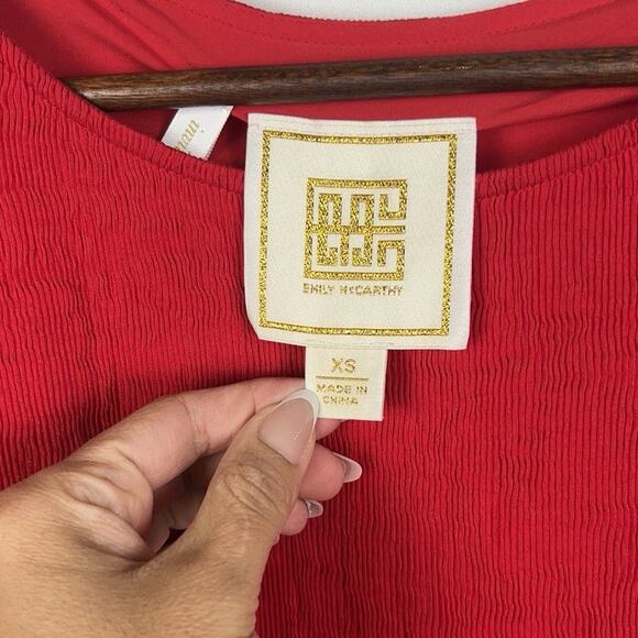 Emily McCarthy Bateau Neckline Waist bow ties Padded Shoulders Red Dress Sz XS - Picture 6 of 11